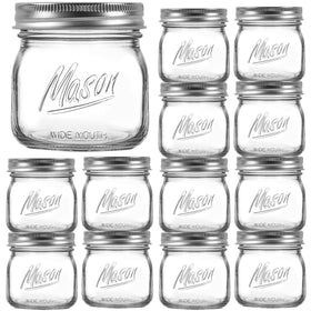 Ieavier 12-piece wide-mouth mason jar 16oz for versatile storage and canning.