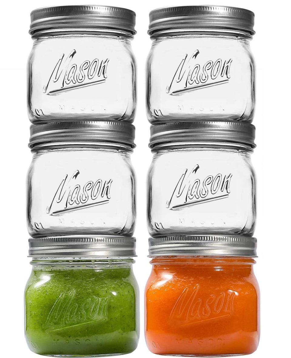 Ieavier 6-pack wide-mouth mason jars 16oz ready for food storage and canning.