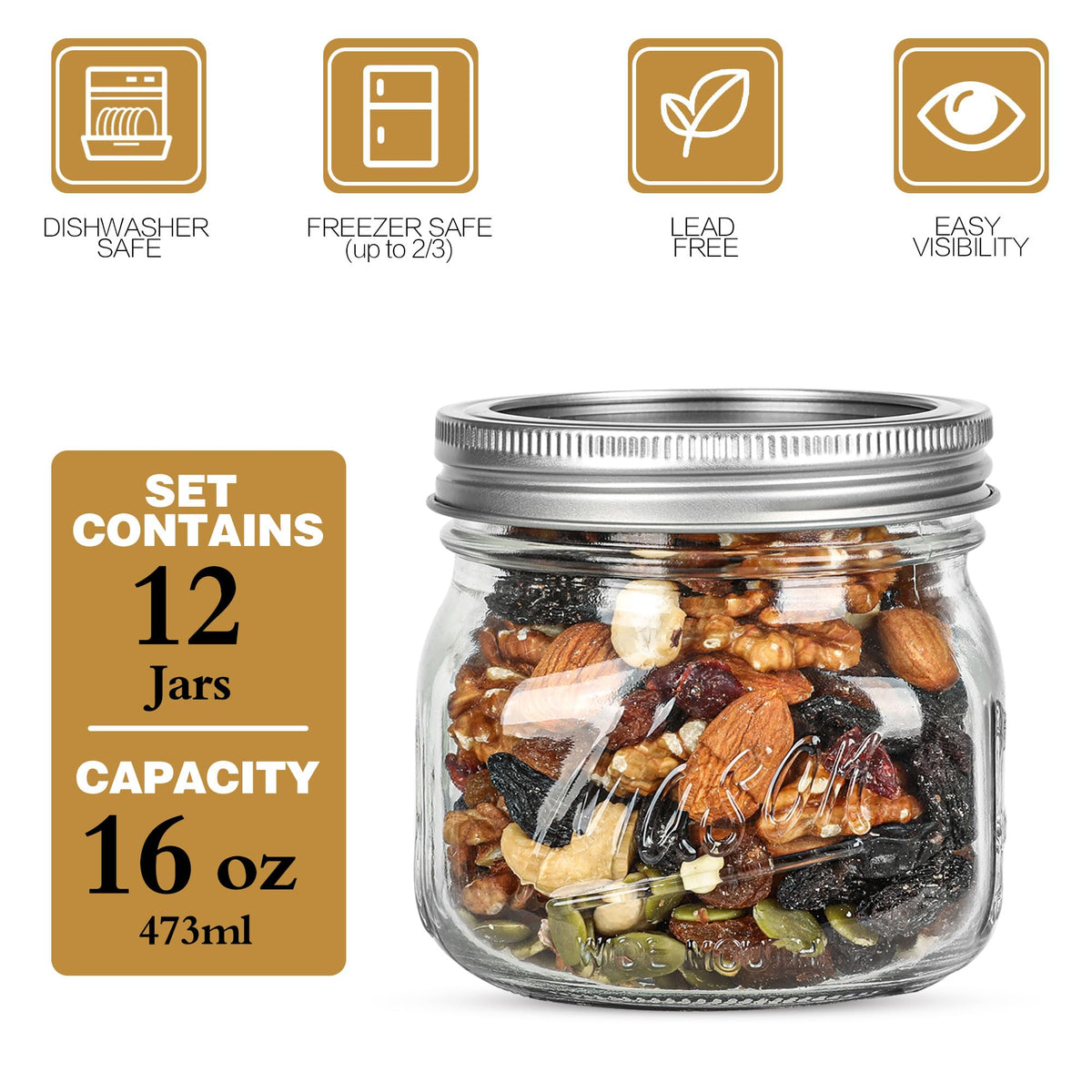 Ieavier airtight lids and bands keep contents fresh and leak-free.