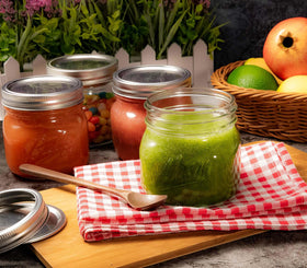 Ieavier multi-functional jars suited for canning, freezing, and microwave prep.