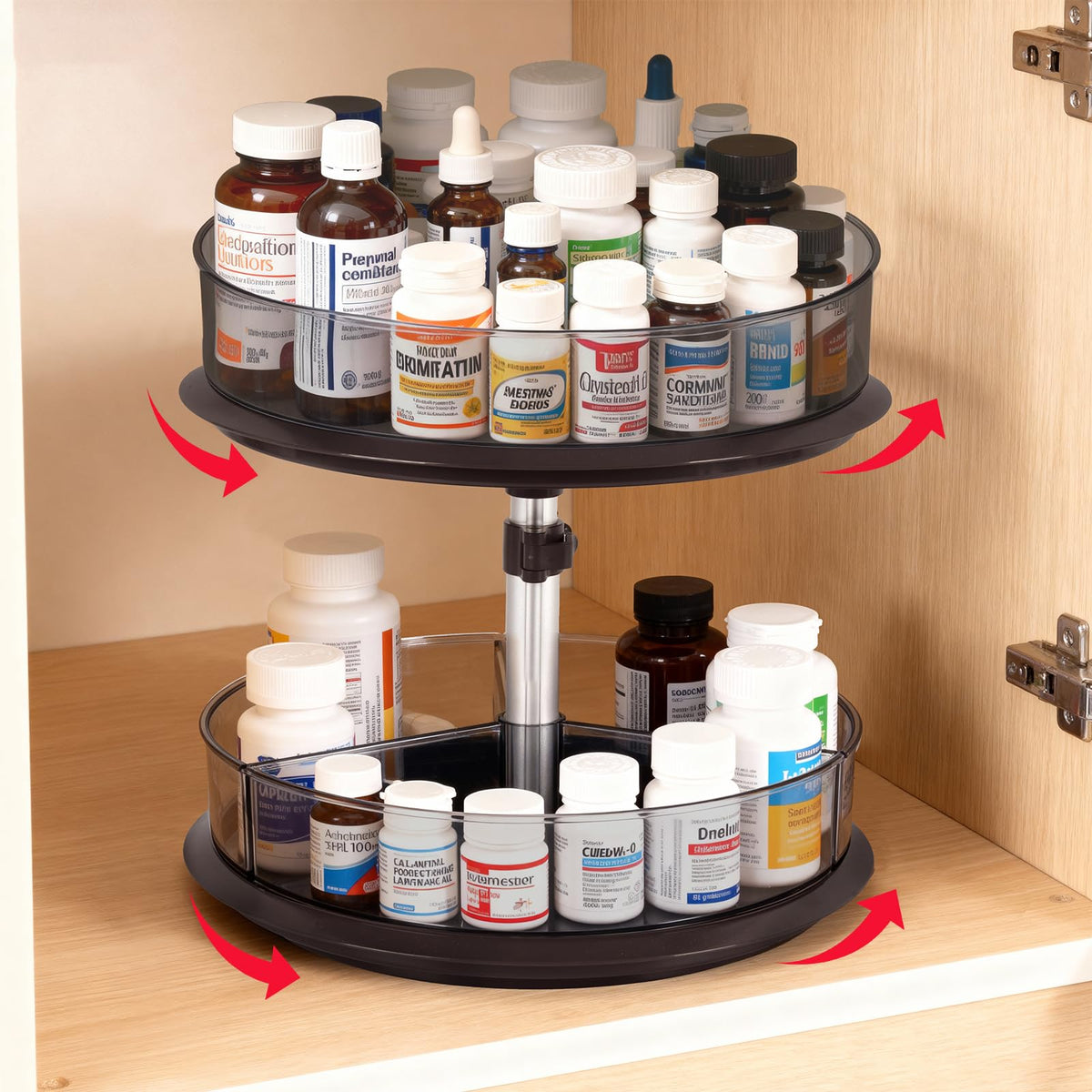 ieddet 2-tier medicine cabinet turntable-bottles keeps pills accessible with a clear, rotating design