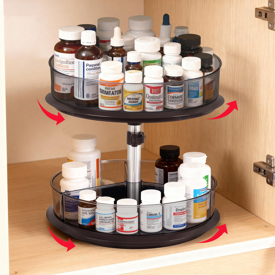 ieddet 2-tier medicine cabinet turntable-bottles keeps pills accessible with a clear, rotating design