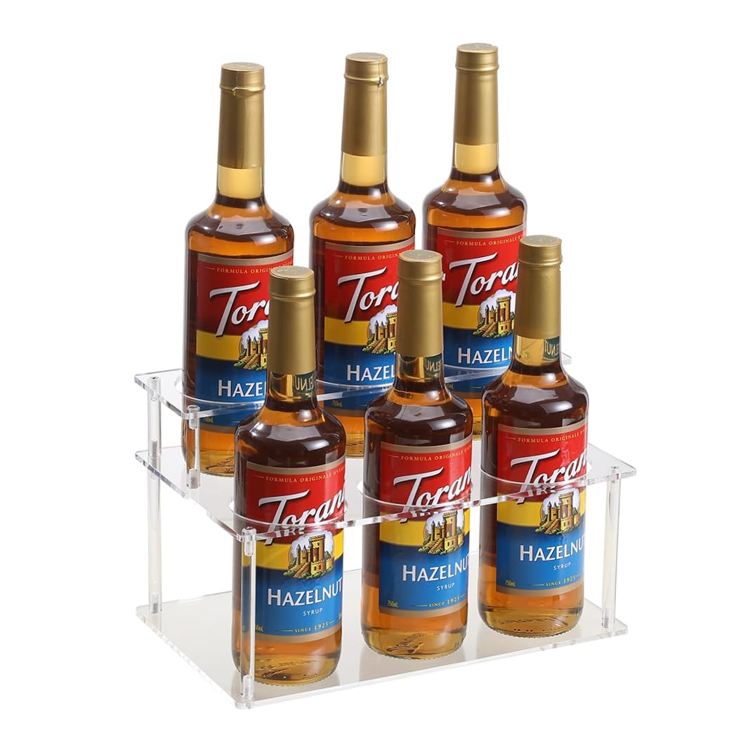 IEEK 2-tier syrup rack on counter keeps syrups organized and accessible.