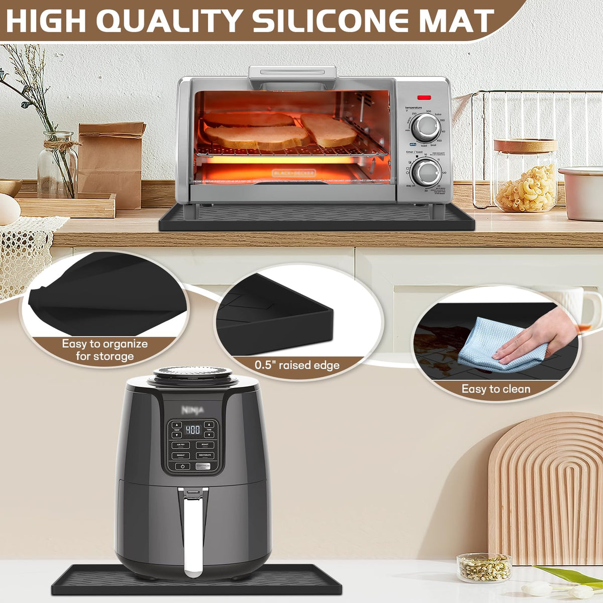 ieesspd silicone heat resistant mat for air fryer fits Chefman, keeps surfaces safe.
