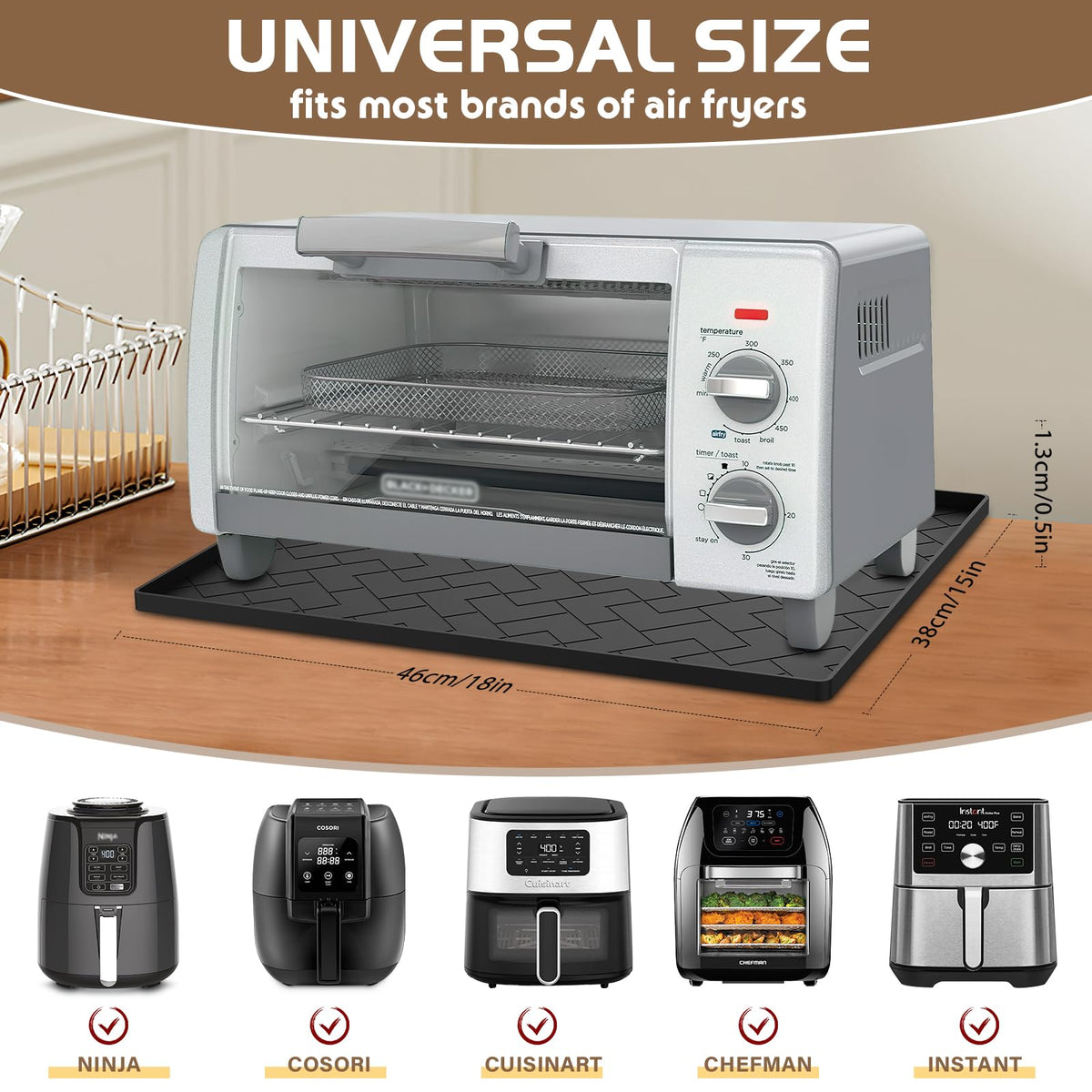 ieesspd silicone heat resistant mat for air fryer fits Cosori, eases post-cook cleanup.