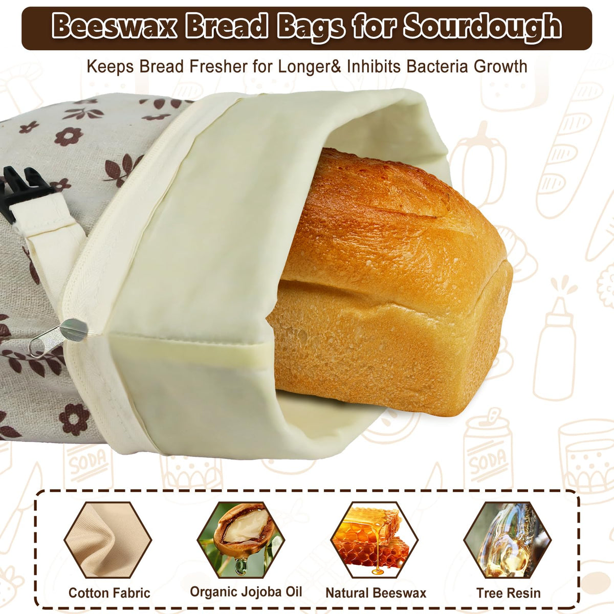 IELECMG bread bags with buckle handle for easy carrying and hanging storage