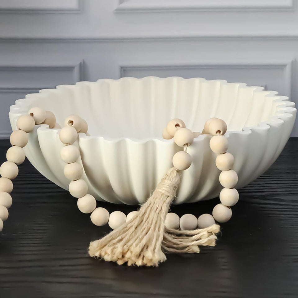 Iemegumi decorative bowl with beads, white, 10-inch centerpiece for stylish organization.