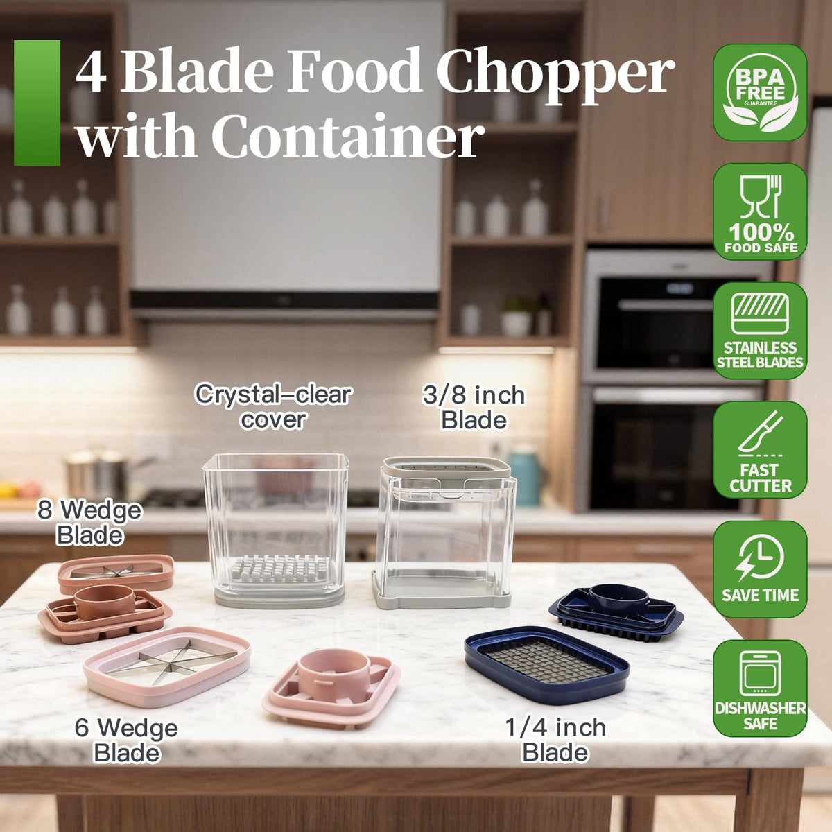 iETH 4-in-1 dicer blades creating uniform cubes and sticks.