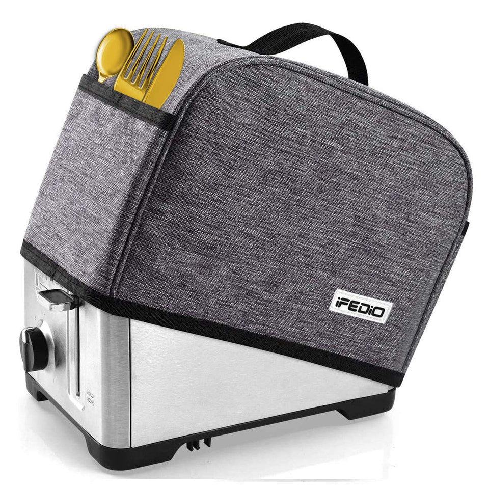 iFedio grey toaster cover front view protects a 2-slice toaster from dust