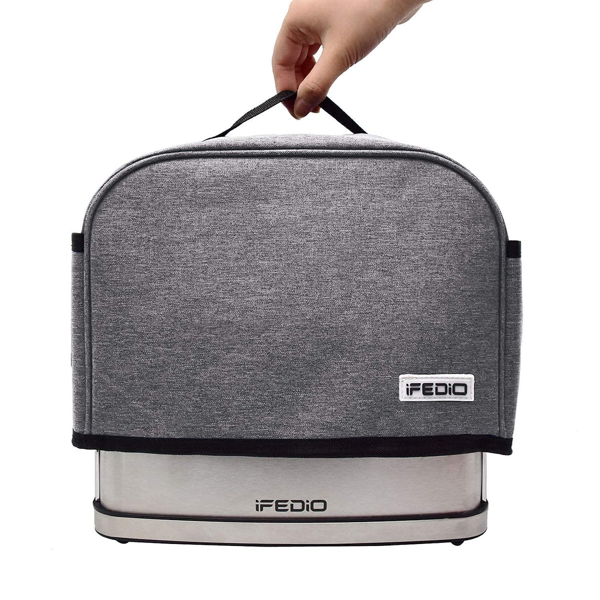 iFedio grey toaster cover with side pocket open stores a knife for tidy cooking