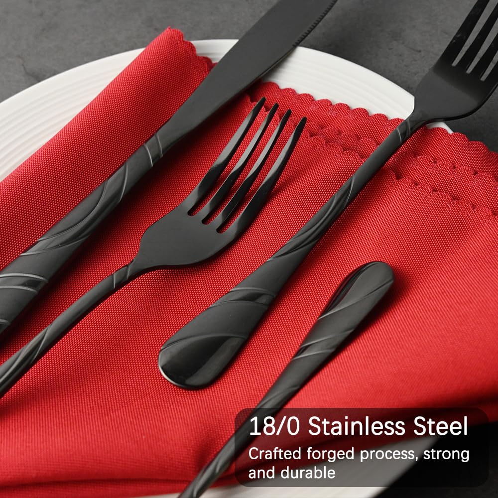 IFERRENS black silverware dessert forks with frosted elements for stylish serving
