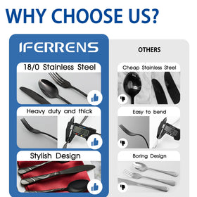 IFERRENS black silverware dinner knives with mirror finish for refined table setting