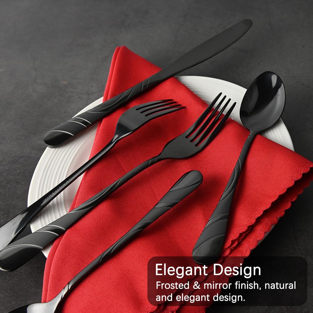 IFERRENS black silverware dinner spoons with frosted finish for versatile meals