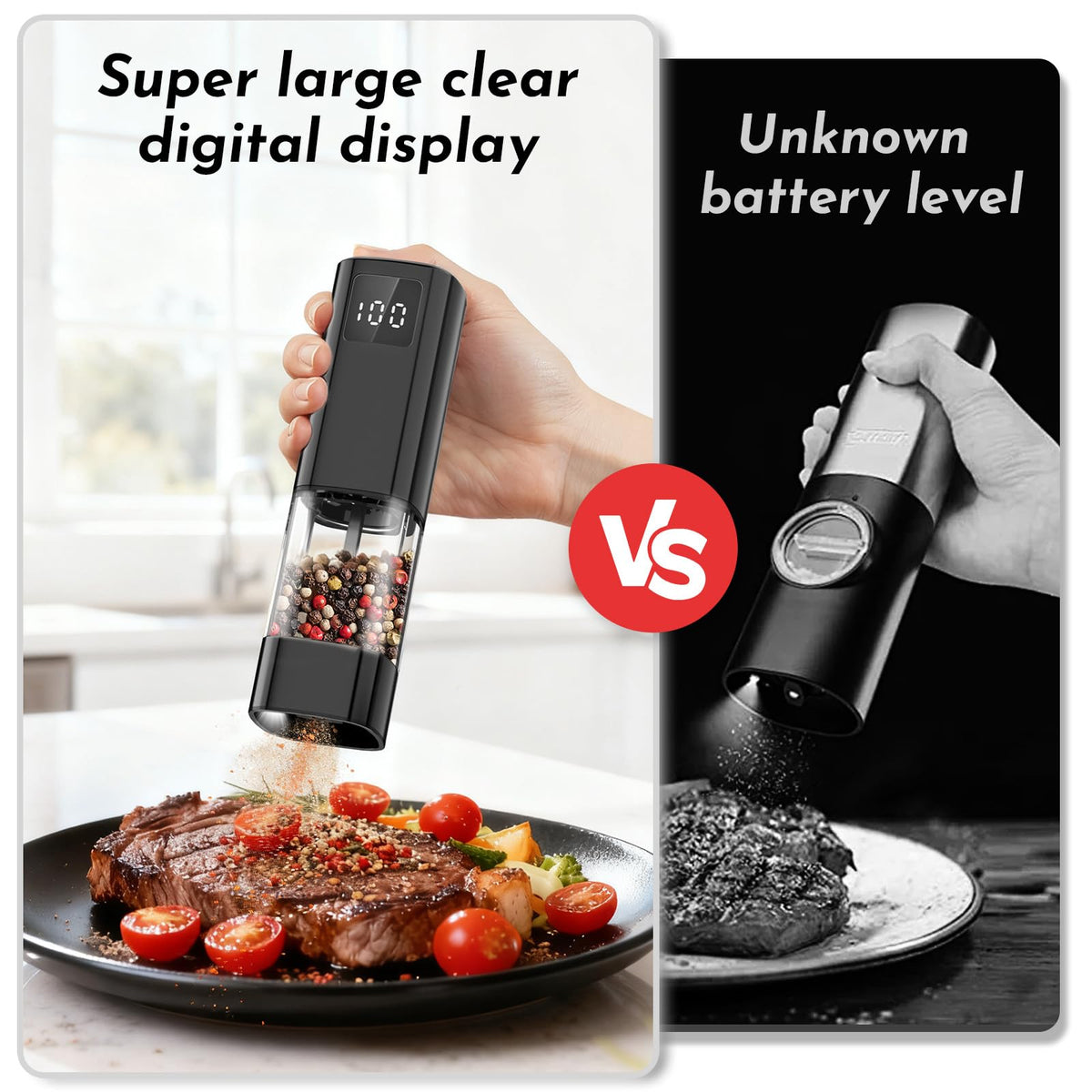 IFONPY upgraded pepper grinder with digital display for precise seasoning at a glance