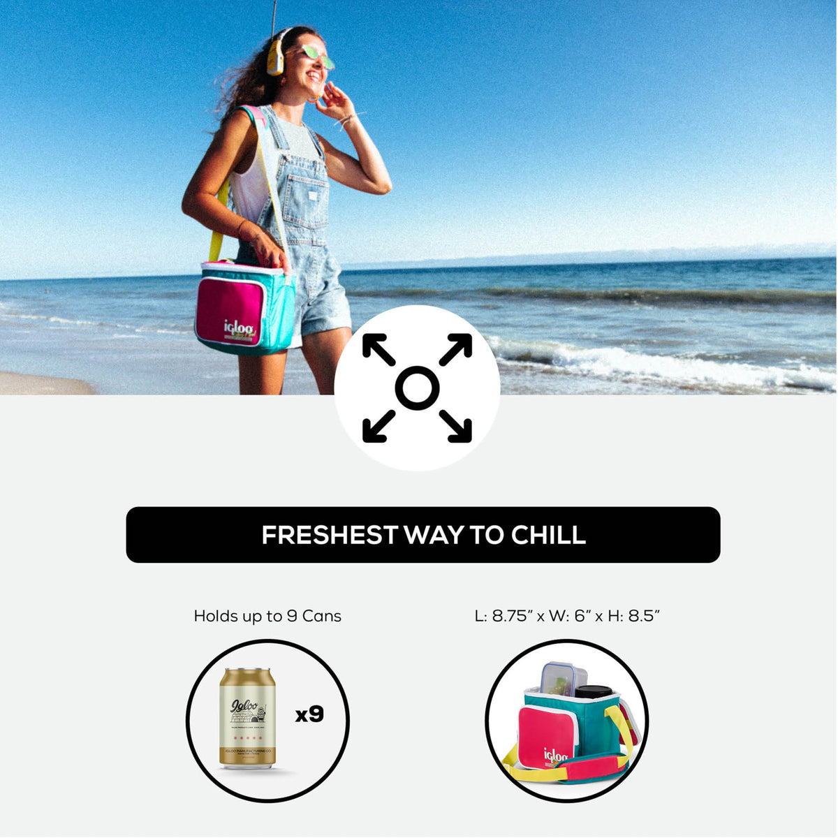 Igloo 90s Retro lunchbox adjustable strap for hands-free carrying