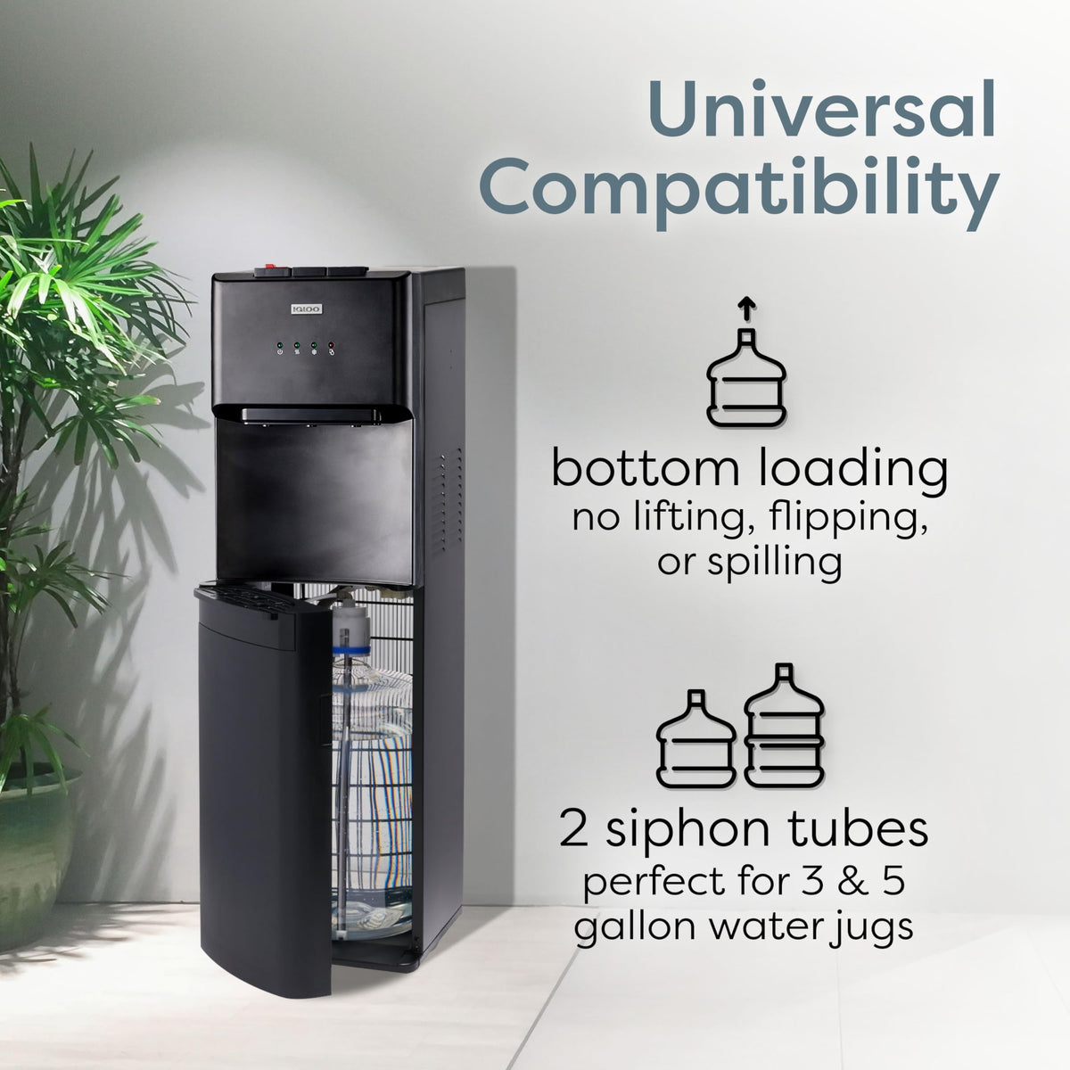 Igloo bottom-loading dispenser in office setting with compact design.