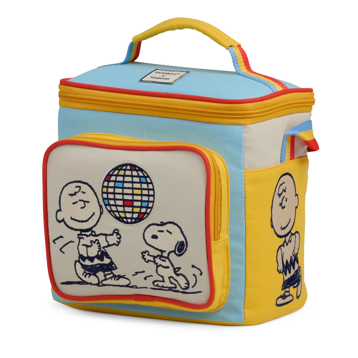 Igloo Snoopy Disco Party cooler bag front pocket artwork showcases playful design and easy access.