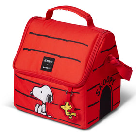 Igloo Snoopy’s House lunch pail front view showing roomy access for quick packing.