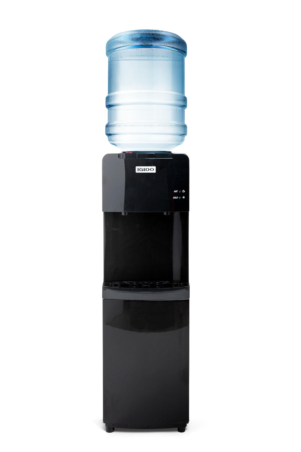 Igloo top loading water cooler front view with dual spouts for hot and cold water ideal for offices