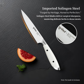 IGNITED CUTLERY blade close-up in German 1.4116 steel.