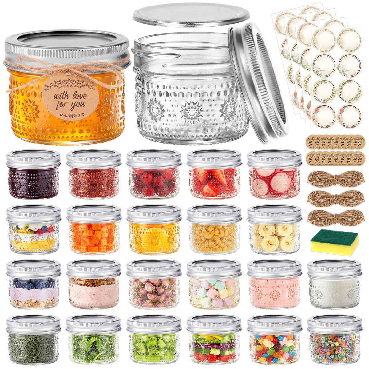 igoelove 4oz mason jar with embossed pattern, ideal for storing jams and spices