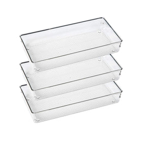 ihomecooker 3-pack clear drawer organizer tray keeps 12x6 spaces neatly organized.