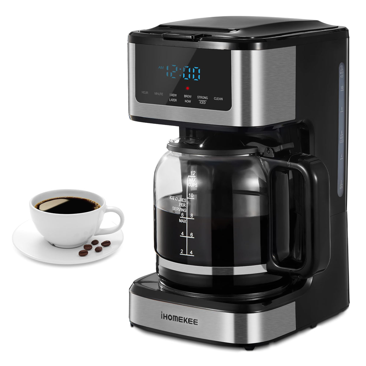 Ihomekee coffee maker with iced coffee function for quick cold brews.