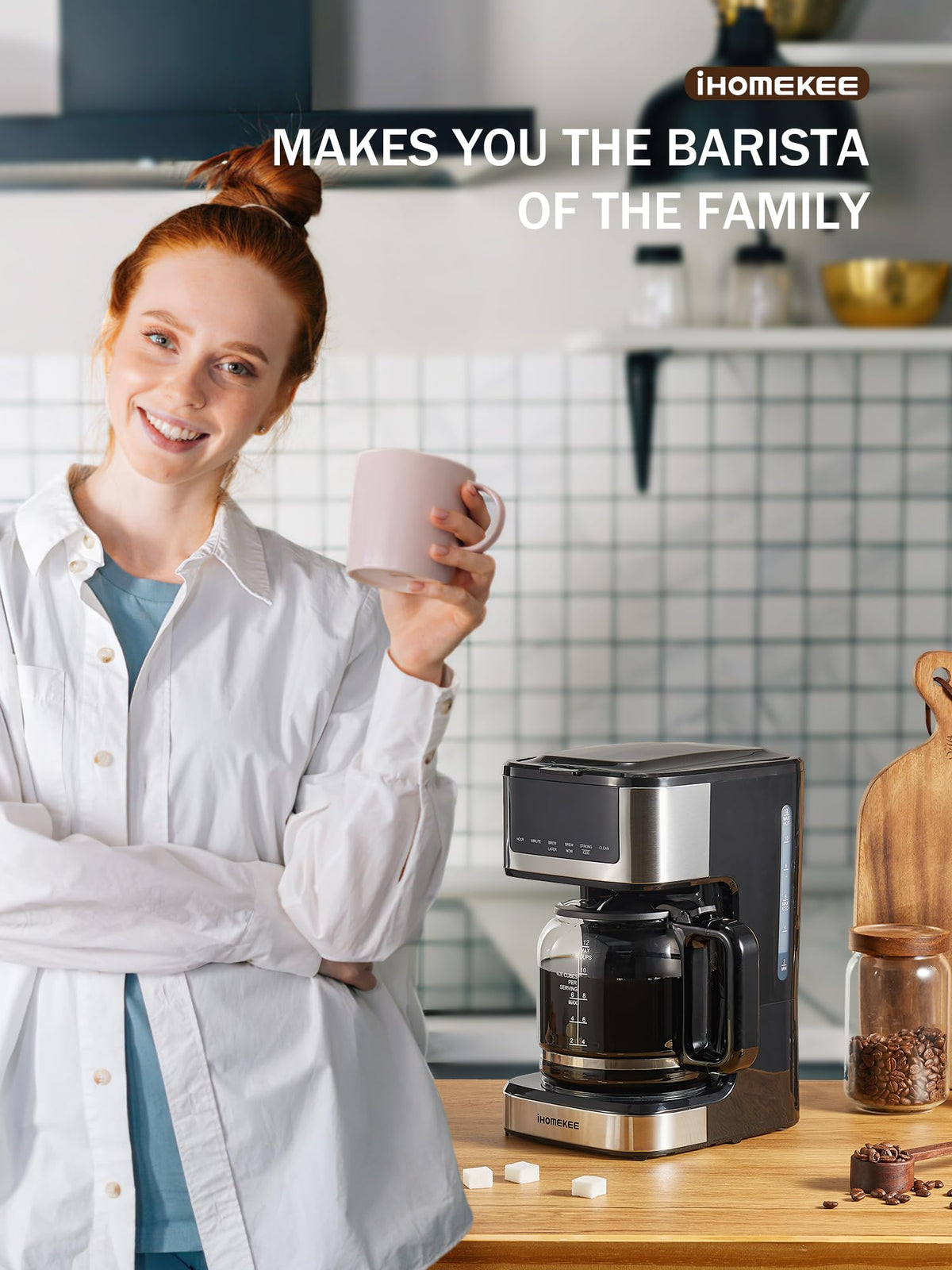 Ihomekee glass carafe up to 12 cups for busy days.