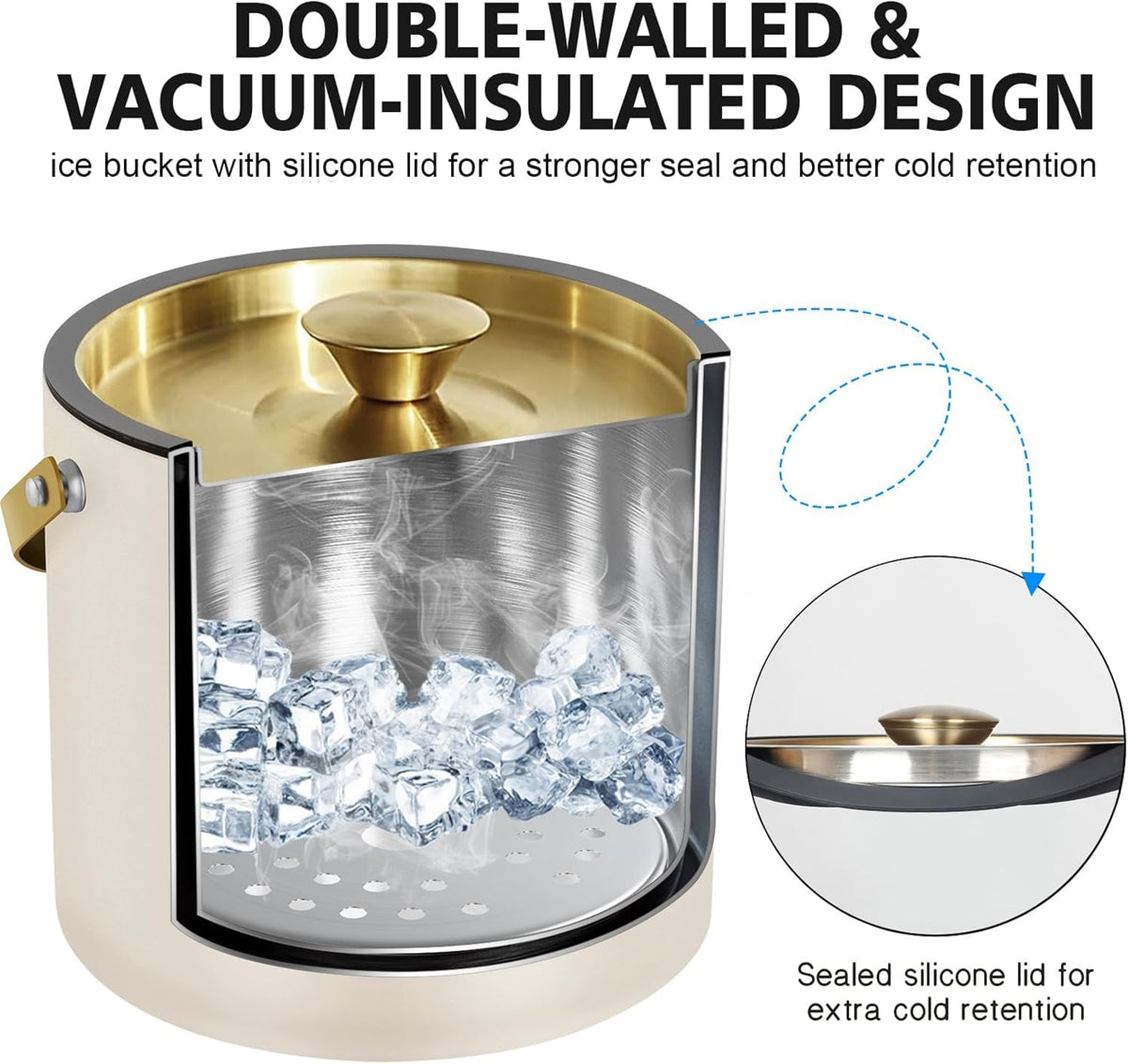 iHoo ice bucket with built-in strainer for clean service.