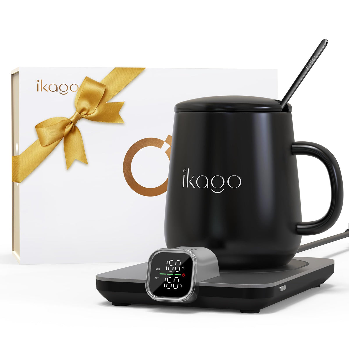 Ikago mug warmer set on a desk with front view for daily use