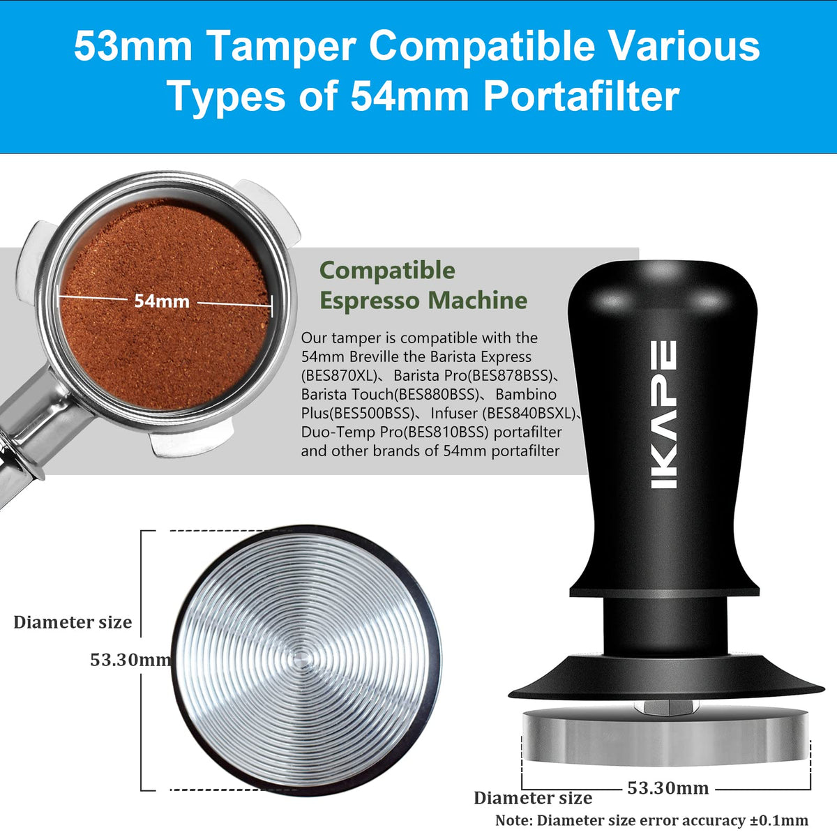 IKAPE Calibrated spring-loaded tamper demonstrates precise pressure control for consistent tamping.