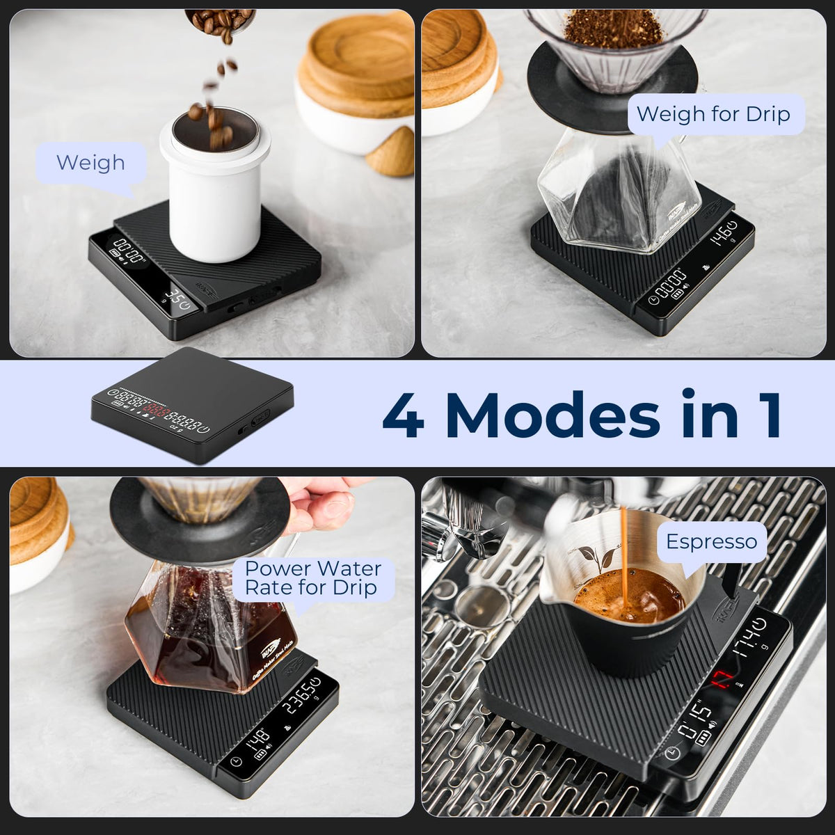 IKAPE Espresso scale LED display provides clear measurements for accurate grind-to-brew timing.