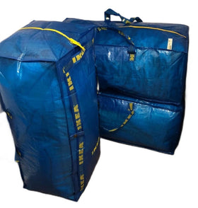 IKEA Frakta blue storage bag with FRAKTA cart compatibility for easy transport.