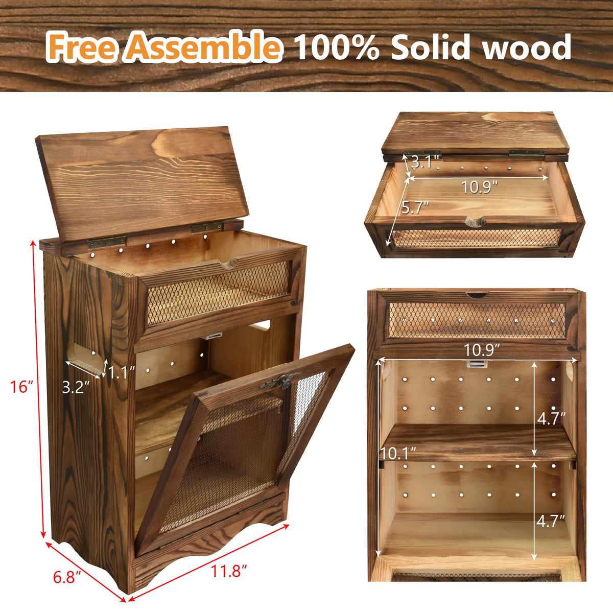 Ikee Design wooden countertop storage bin with airflow design for onions, bread, and pantry items.