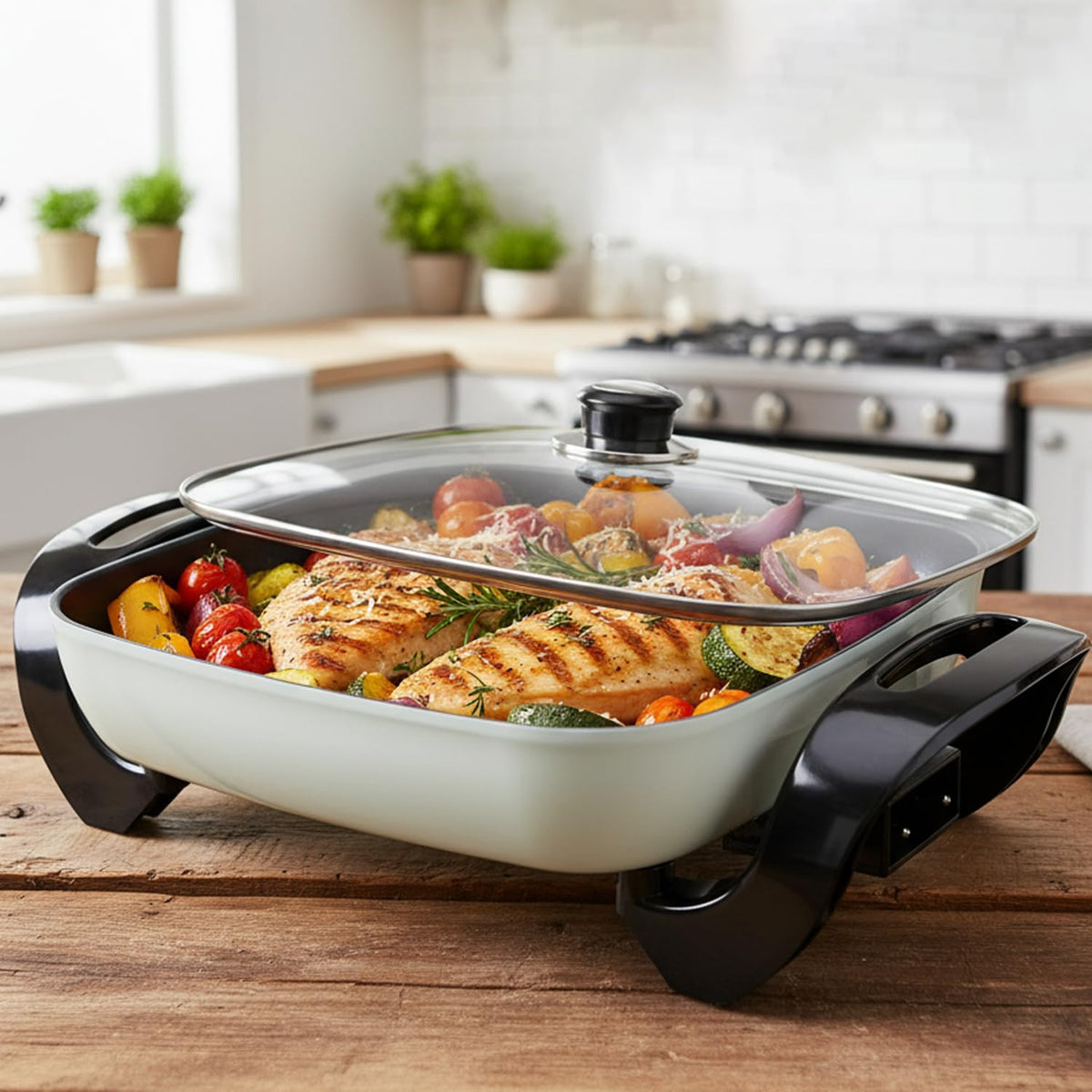 I-Keukenn 12-inch ceramic skillet front view in green for daily cooking