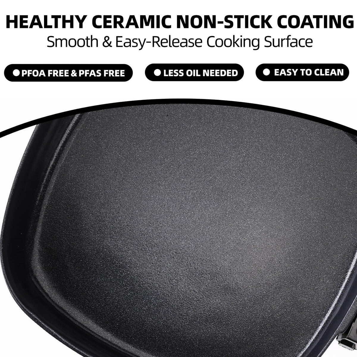 I-Keukenn ceramic non-stick surface offers easy food release and cleanup.