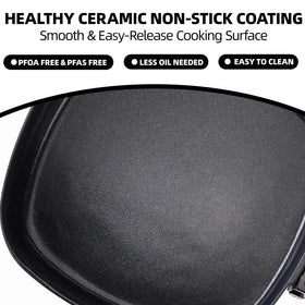 I-Keukenn ceramic non-stick surface offers easy food release and cleanup.