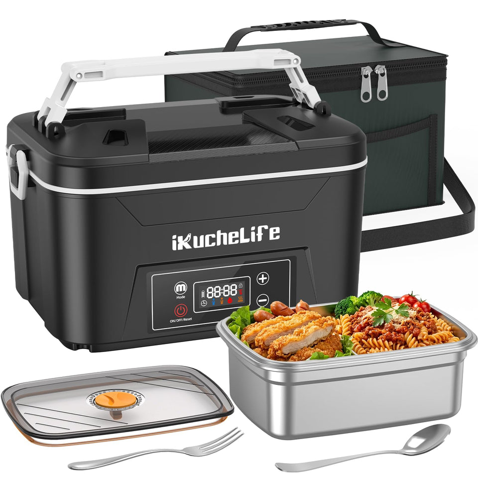 ikuchelife heated lunch box front view demonstrates portable warmth for meals on the go.