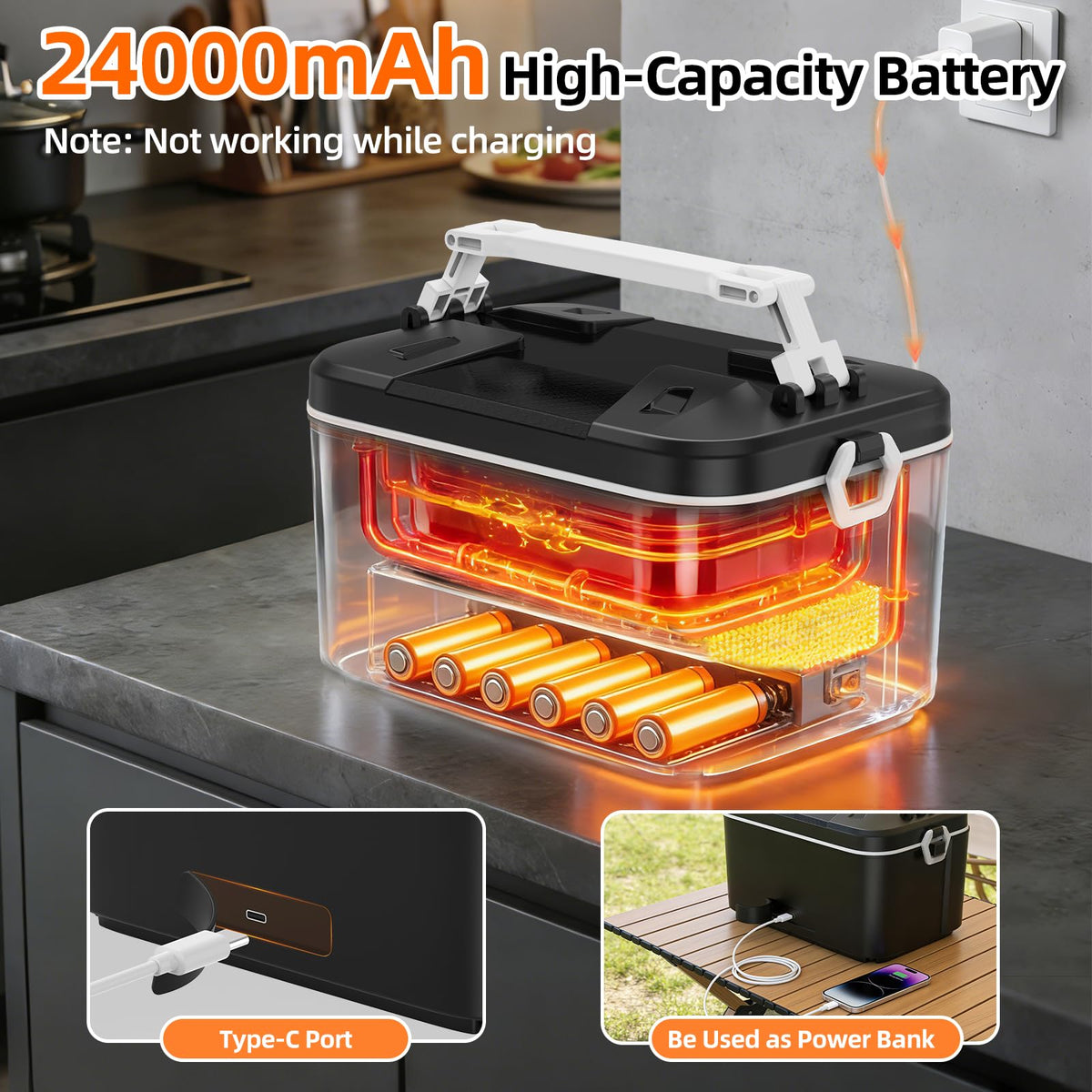ikuchelife heated lunch box Type-C port doubles as a phone charger.