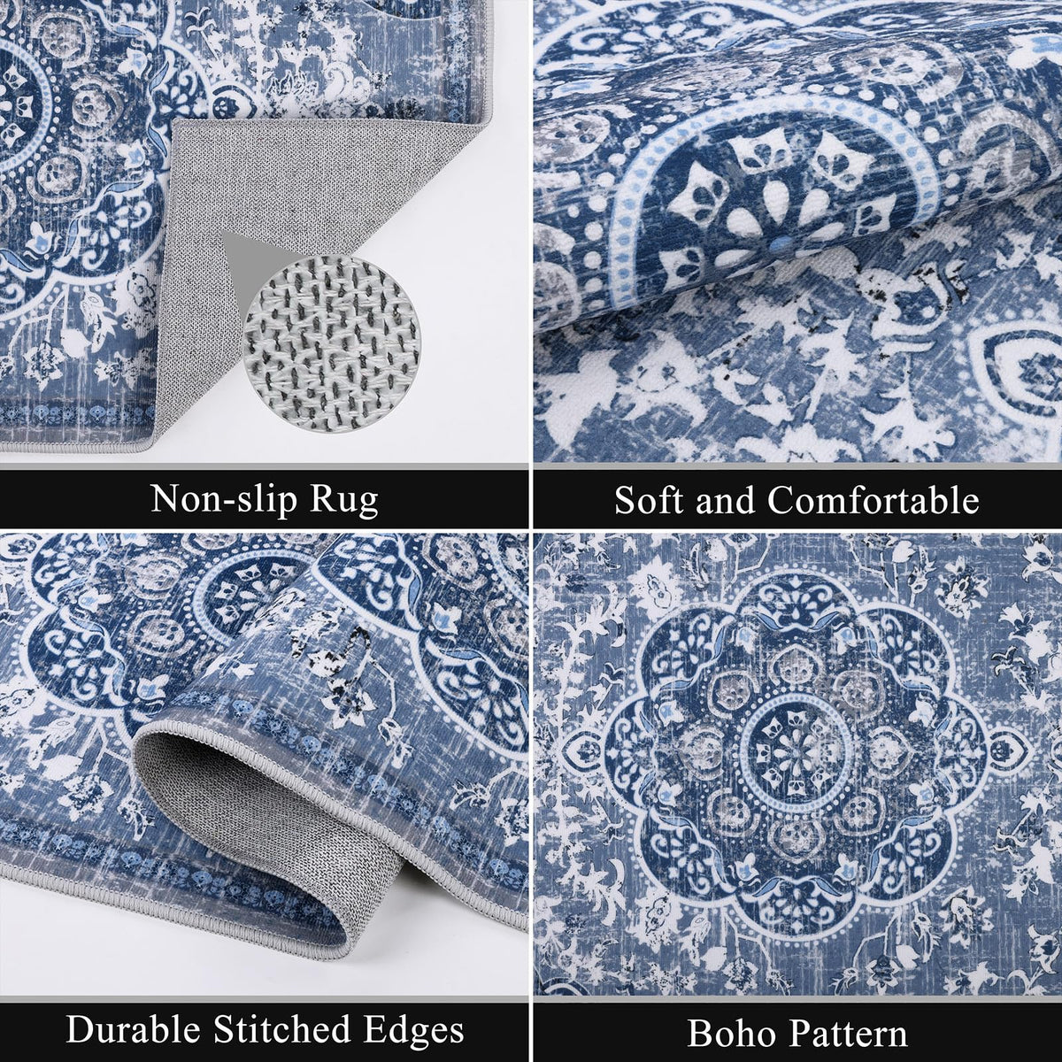 Ileading Boho kitchen rug non-slip backing keeps it in place