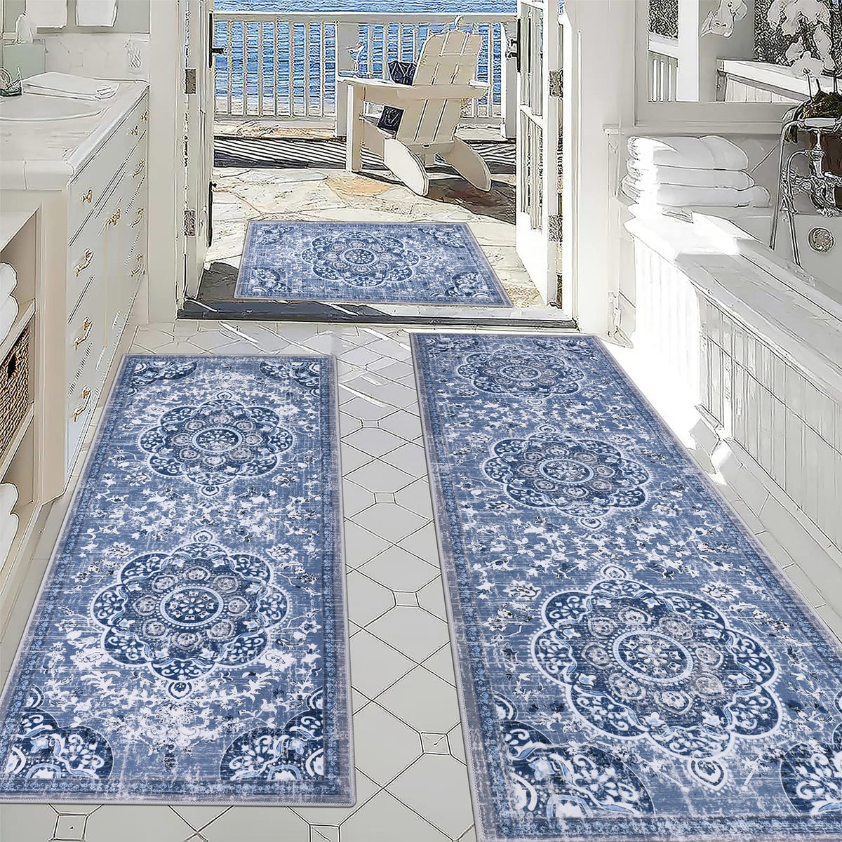 Ileading Boho kitchen rug floral pattern suits many spaces