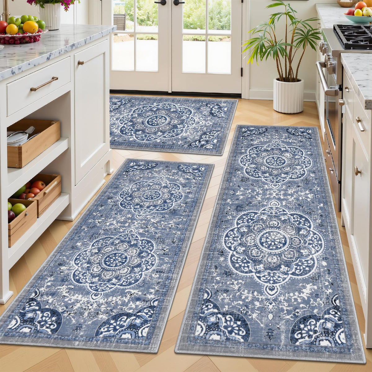 Ileading boho kitchen rugs set with runner adds floral flair to your floor