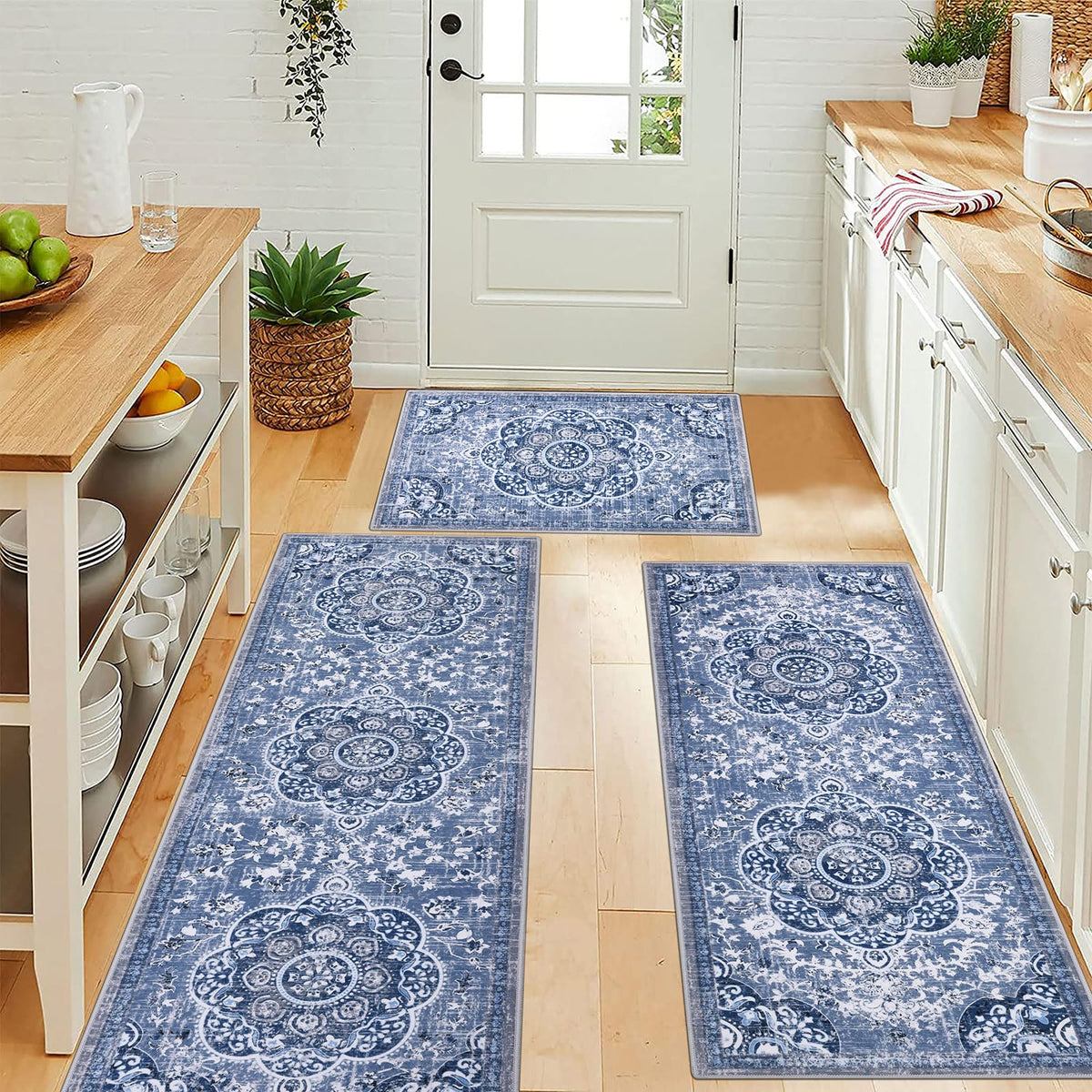 Ileading Boho rugs shown for porch or laundry area