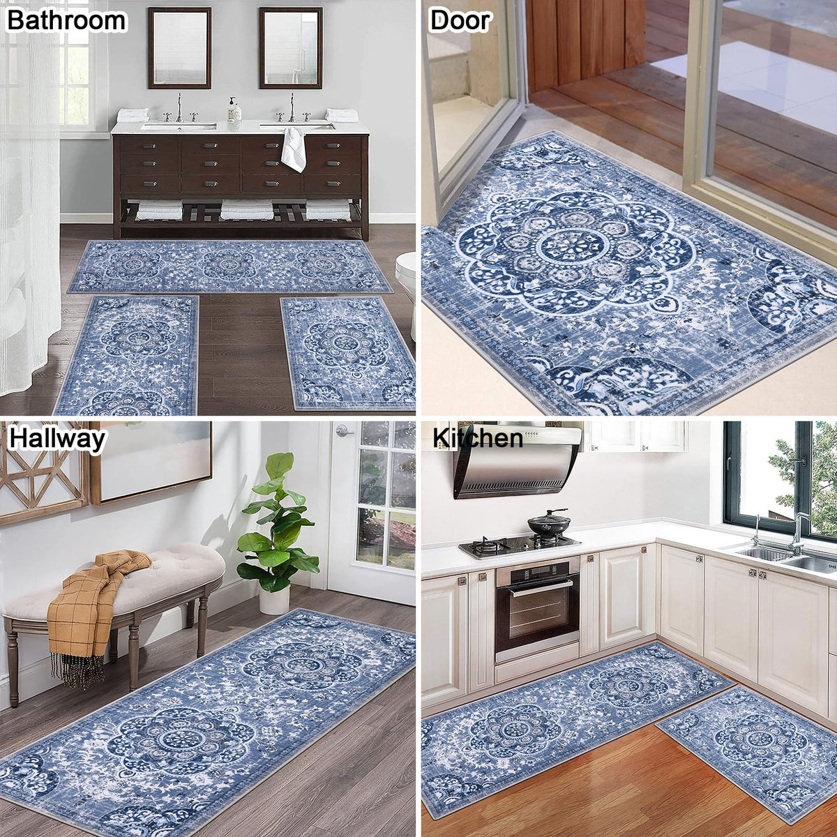 Ileading Boho kitchen rugs three sizes for versatile placement