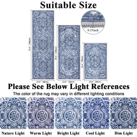 Ileading Boho kitchen runner blue with non-slip backing