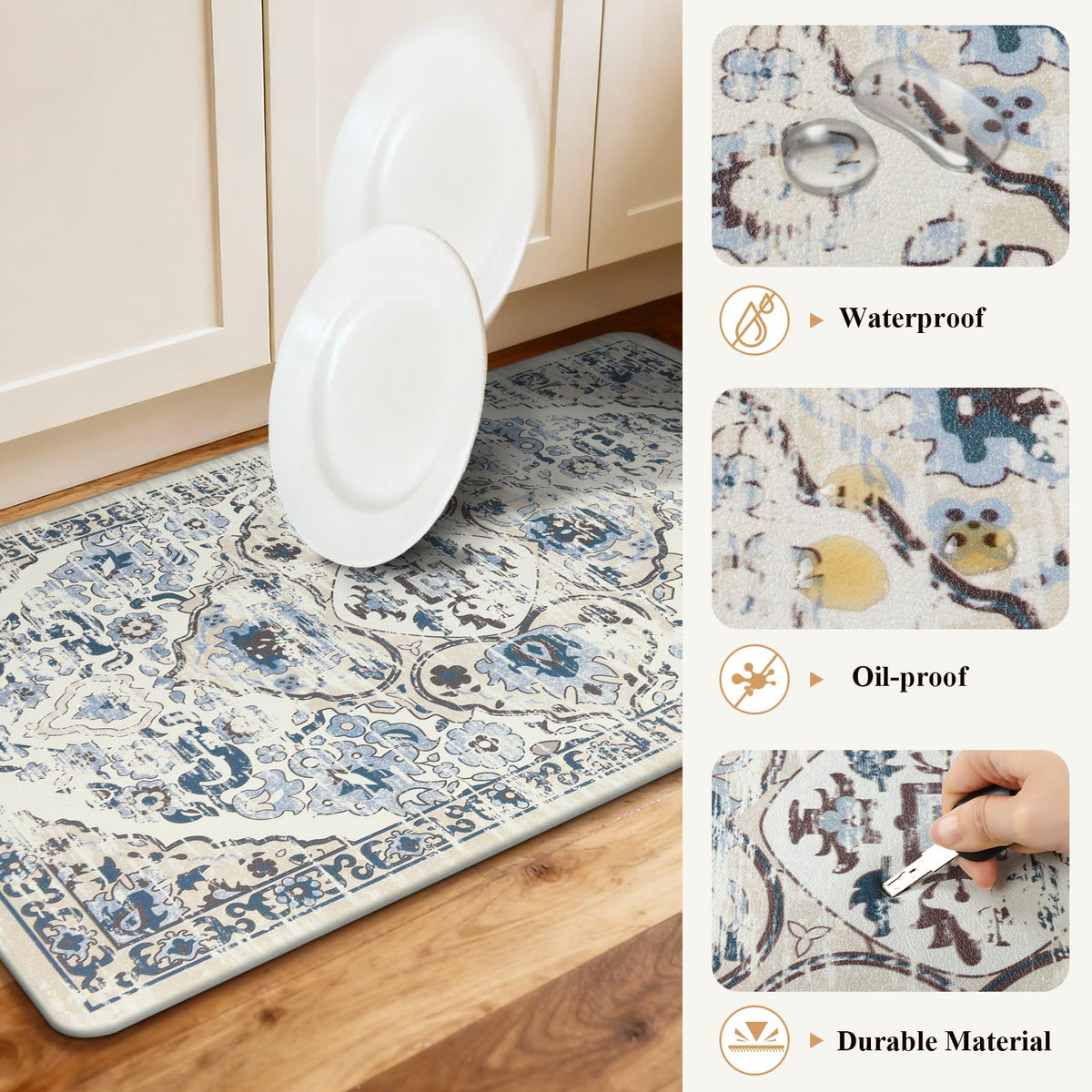 Ileading non-slip back kitchen mat stays in place on tile, wood, and ceramic.
