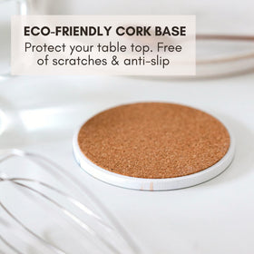 Non-slip cork backing of ilohaus coaster protects surfaces and reduces movement