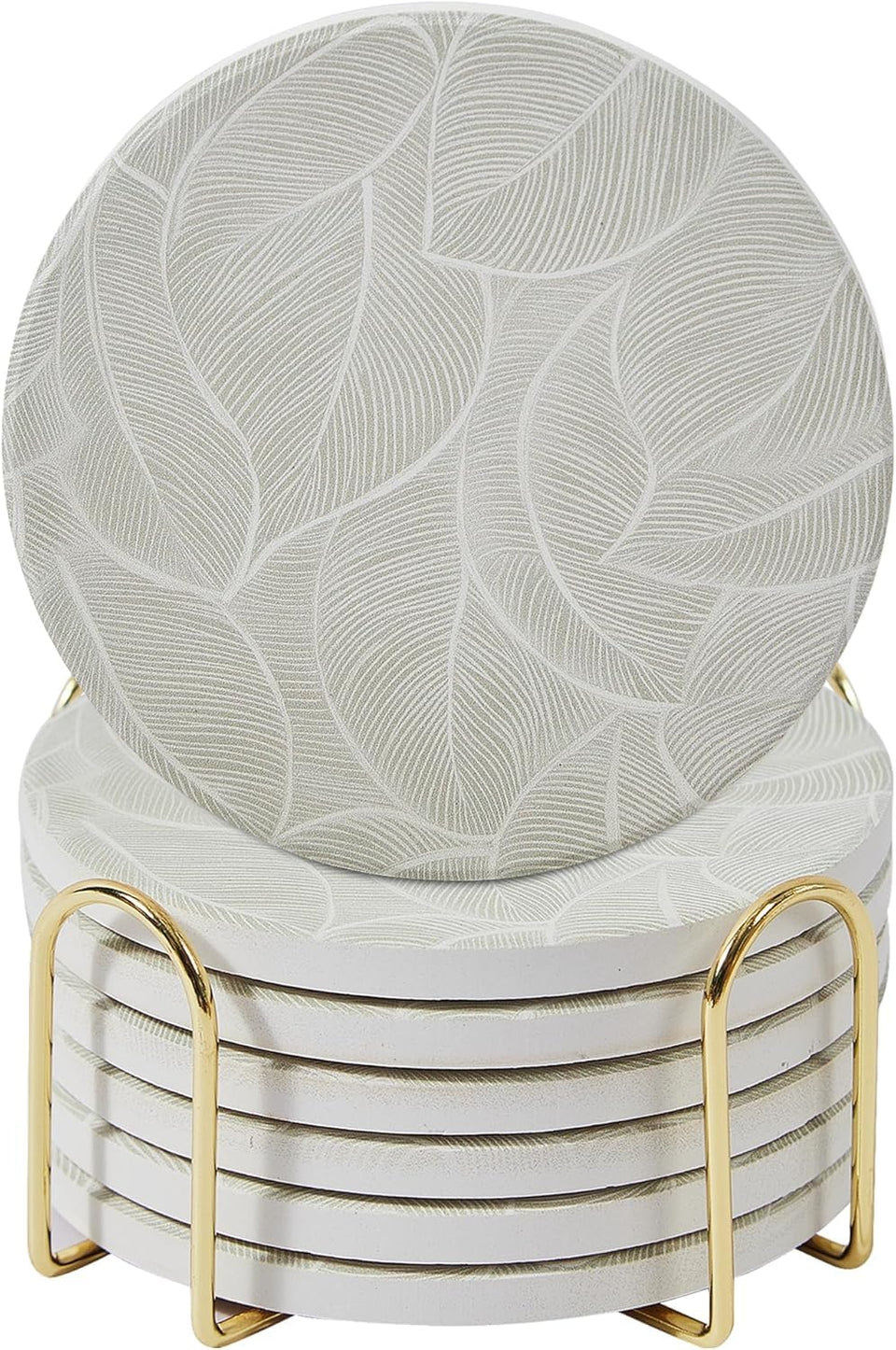 ilohaus Colorful Stone Coasters Green Leaf Design protect surfaces while adding vibrant leaf-pattern charm