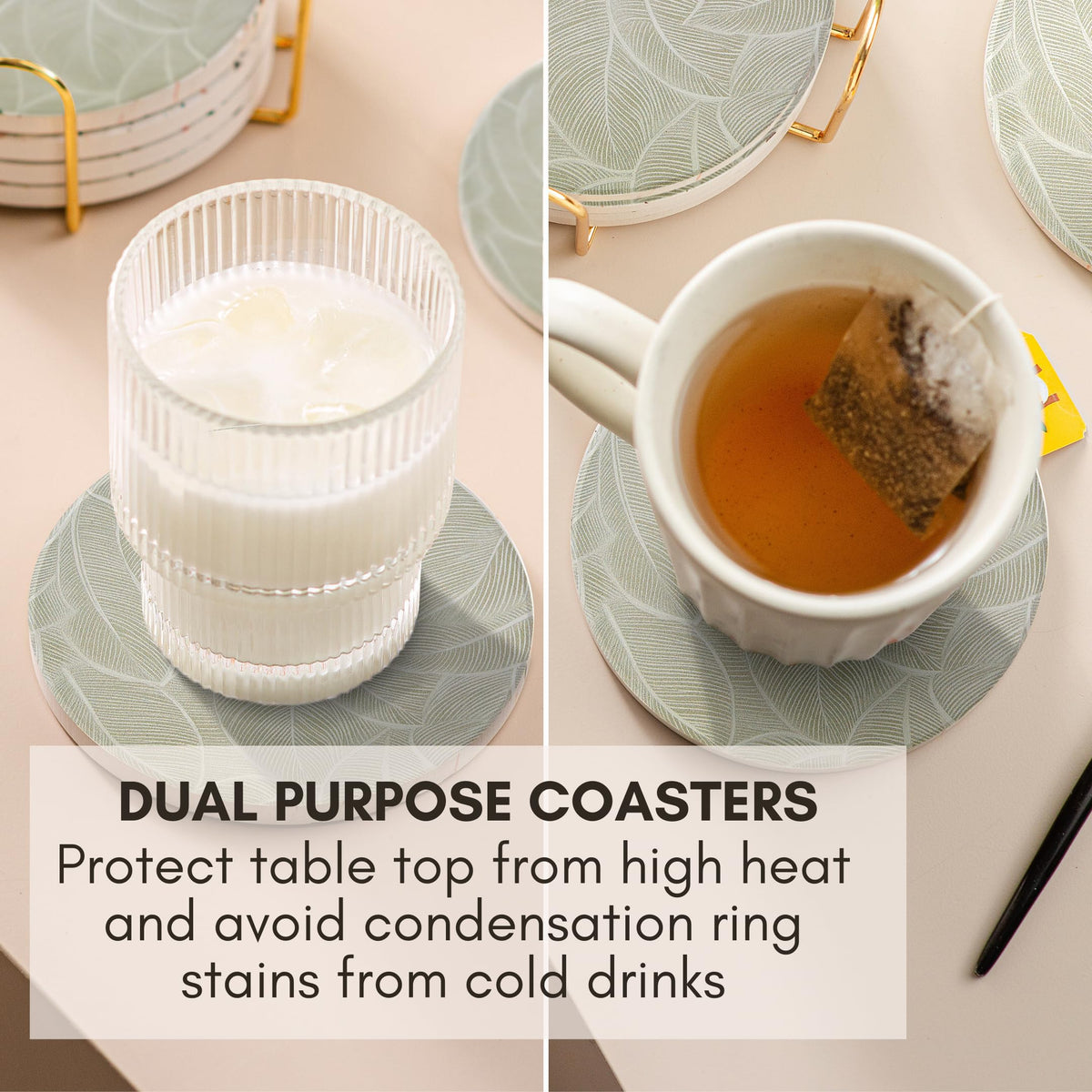 ilohaus Cork-Backed Coaster protects surfaces with a non-slip base and scratch-free protection