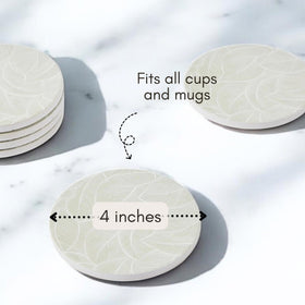 ilohaus Six-Piece Coaster Set With Holder neatly stores coasters for easy access